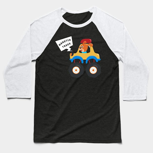 illustration of monster truck with cartoon style Baseball T-Shirt by KIDS APPAREL